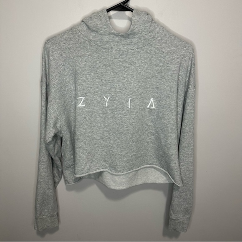 Women’s Zyia Active Size Small Gray Cropped Workout Hooded Sweatshirt‎